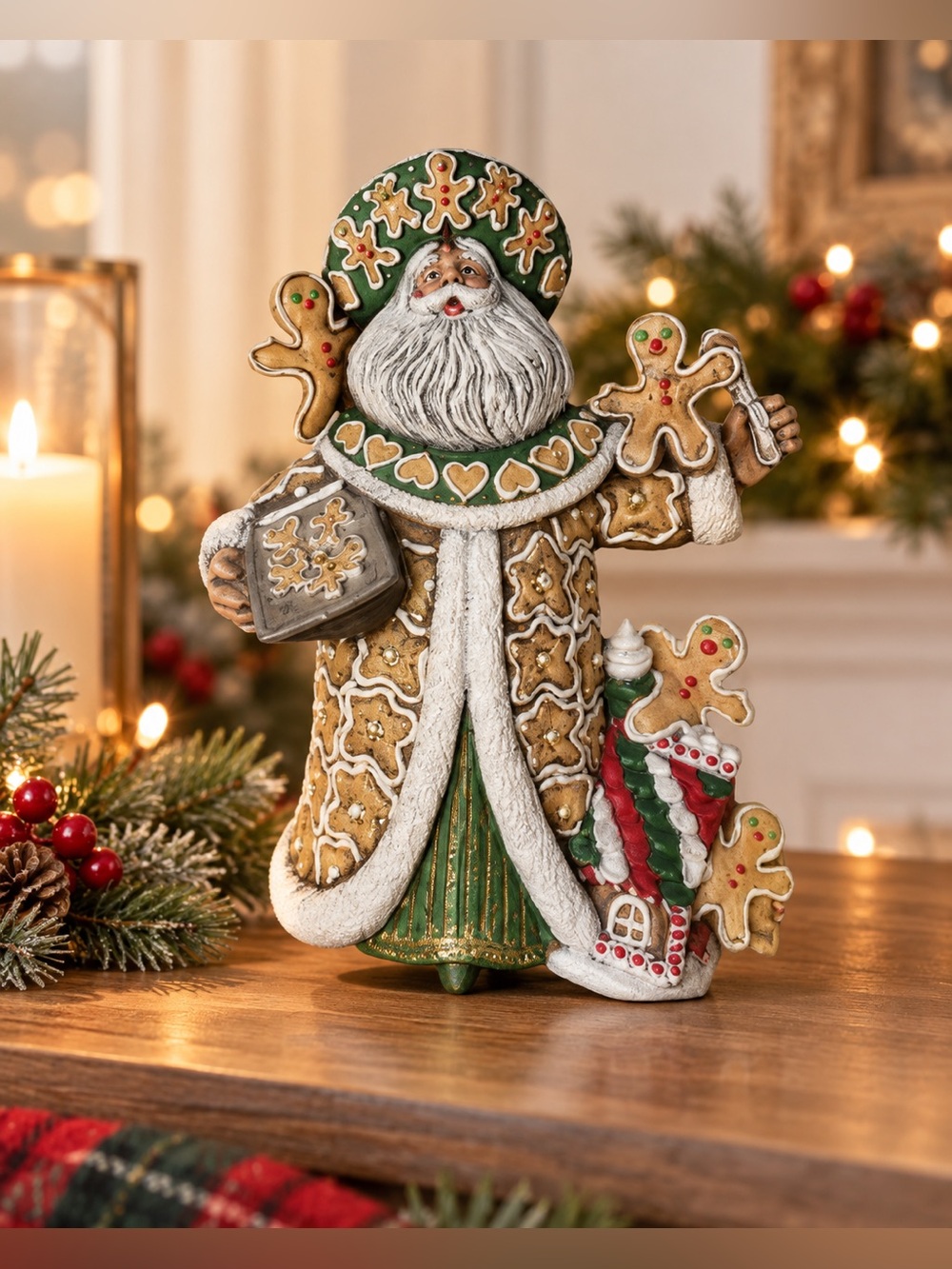 Gingerbread Santa 9” Resin Christmas Figurine Holiday Decor